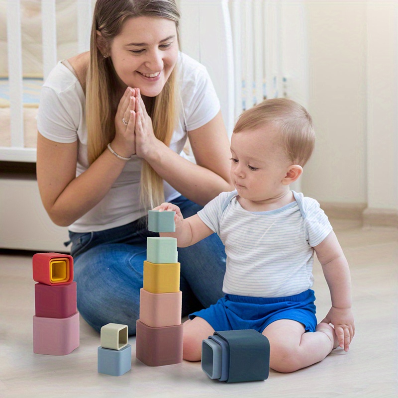 cube baby stacking toys silicone stacking cups for babies and infants 5pcs nesting toy for early educational bpa free 6 month easy to clean carry perfect gift for baby details 0