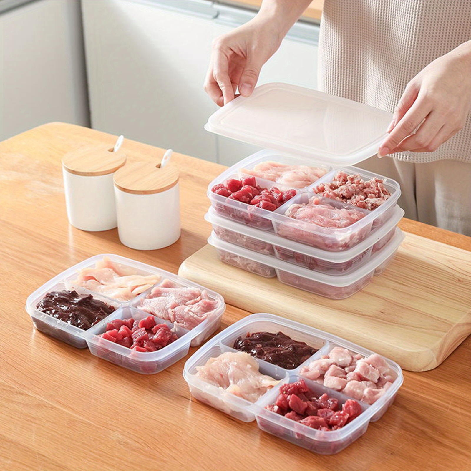 1pc Food Storage Box With Dividers, Kitchen Meal Prep Container