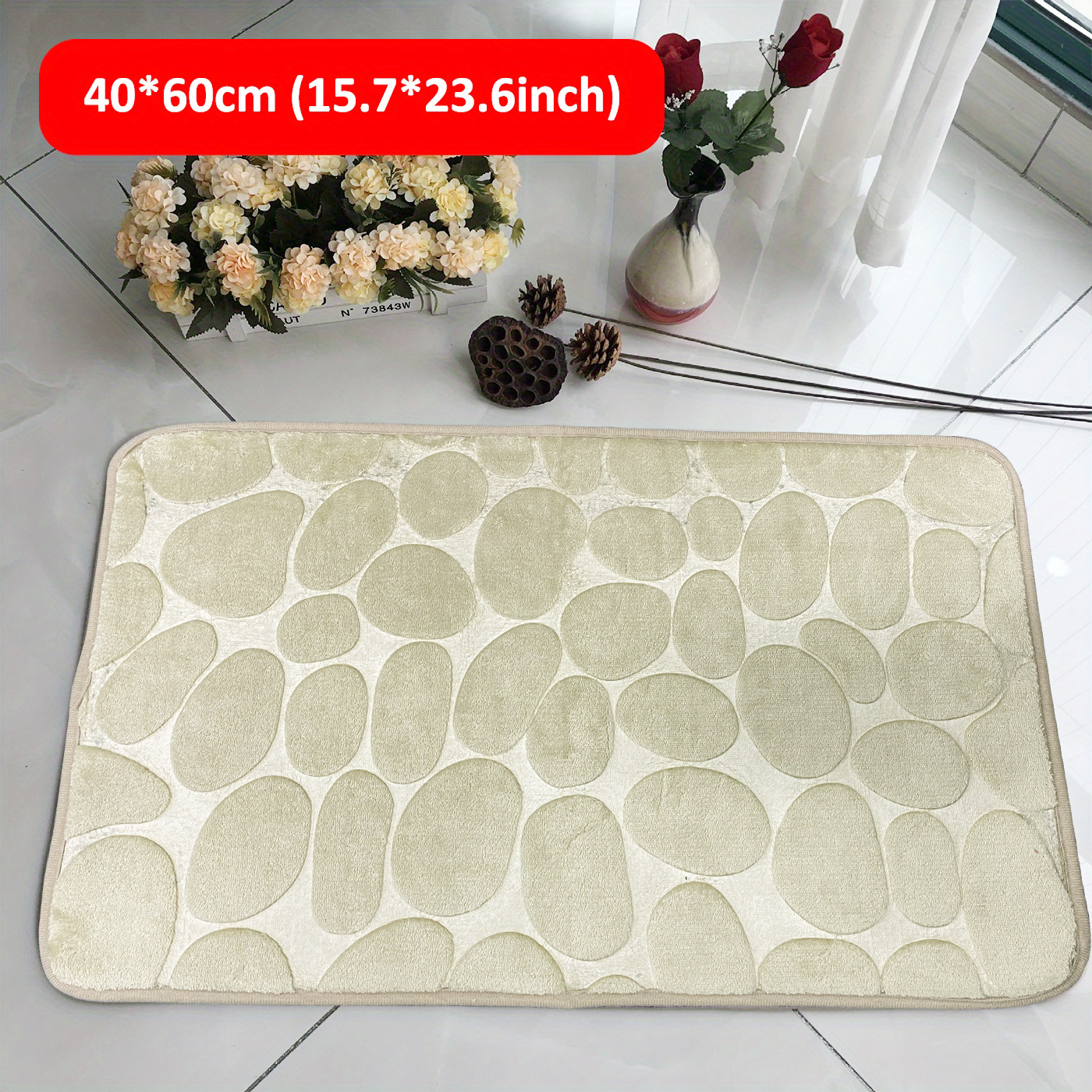 Soft And Comfortable Memory Foam Bath Rug With Cobblestone - Temu