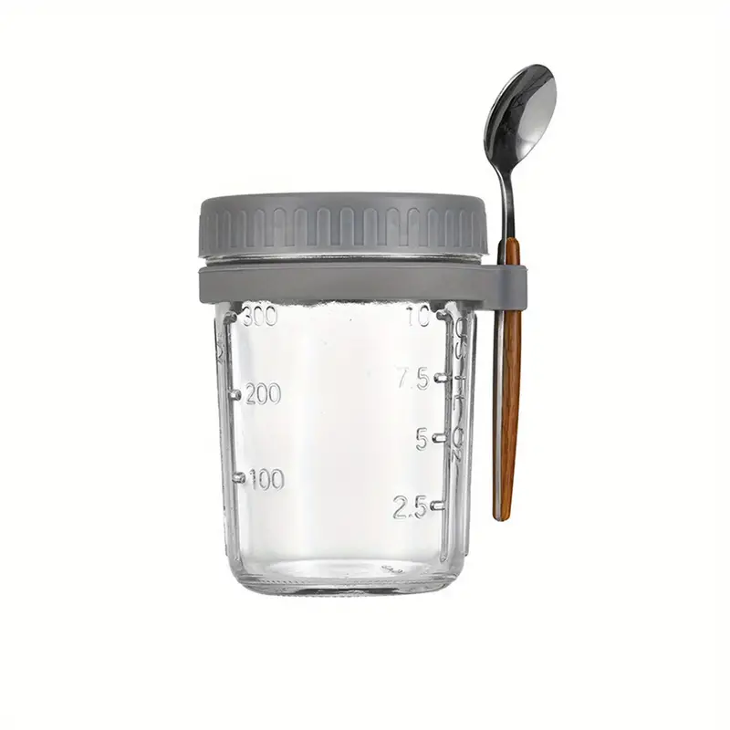 1pc Glass Overnight Oat Cup Portable Yogurt Cup With Spoon And Lid,  Breakfast Cup For Milk, Oatmeal, Cereal