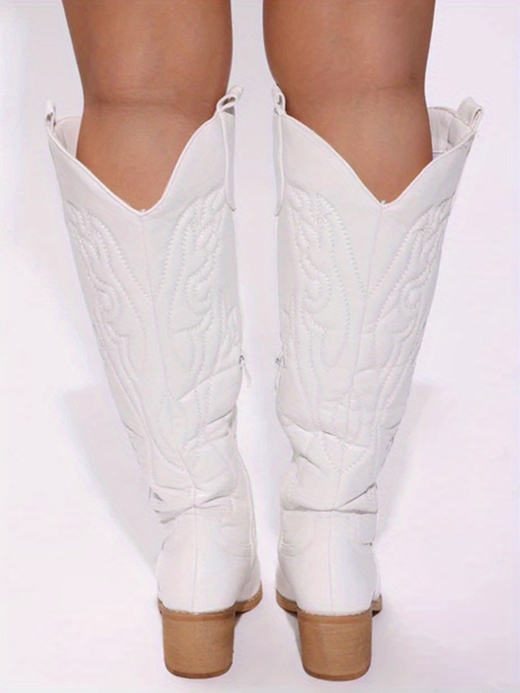 Women's Embroidered Knee High Boots Pointed Toe V cut Side - Temu