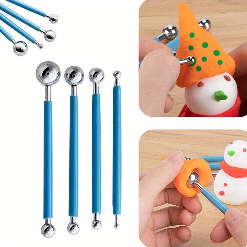  SEWACC 4pcs Scratch Off Tool Scratch Off Scratcher Tool  Double-Ended Clay Tools Ceramic Clay Ball Stylus Clay Press Tools Ball  Stylus Dotting Tool Double-Ended Clay Ball Rod Double Head
