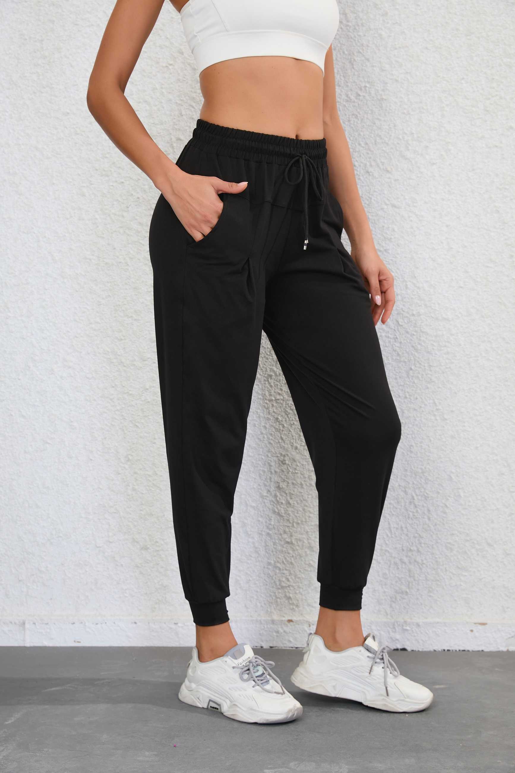  Women Sweatpants Joggers with Pockets Solid Color High Waisted  Drawstring Trousers Casual Running Pants for Teen Girls (X-Black, Small):  Clothing, Shoes & Jewelry