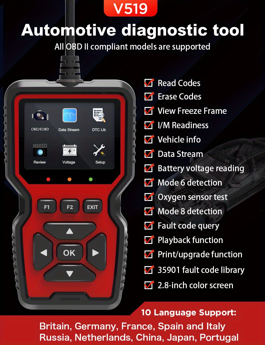 V519 Car Fault Detector Obd2 Scanner Fault Diagnosis Tester Temu