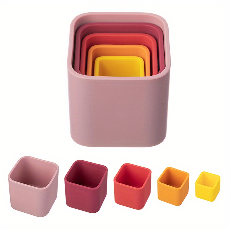 cube baby stacking toys silicone stacking cups for babies and infants 5pcs nesting toy for early educational bpa free 6 month easy to clean carry perfect gift for baby details 7