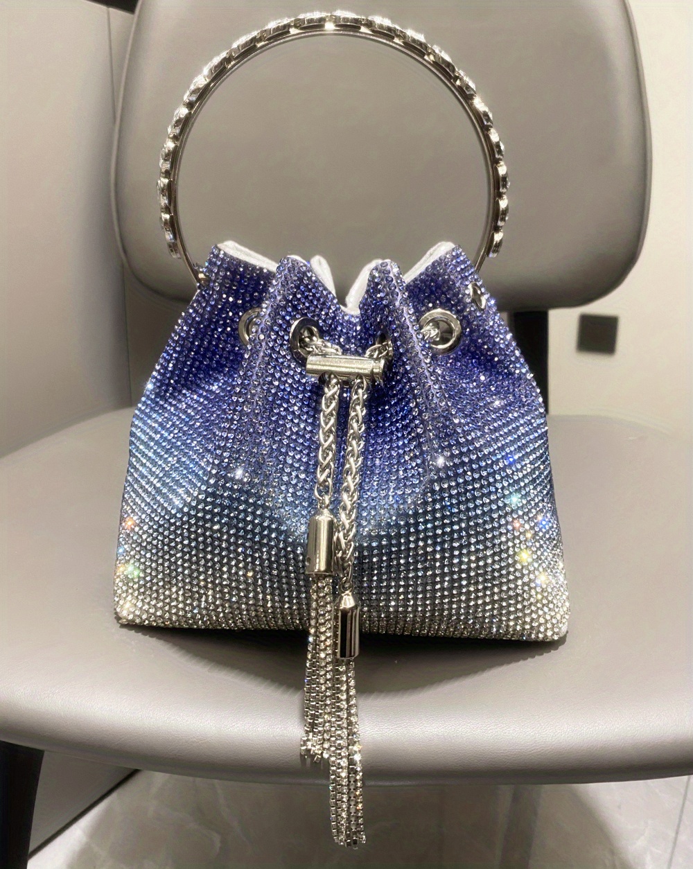 Rainbow Gradient Drawstring Metal Chain Crossbody Bag, Rhinestone Glitter Bucket  Bag Purse, Versatile Fashion Evening Bag - Temu Belgium