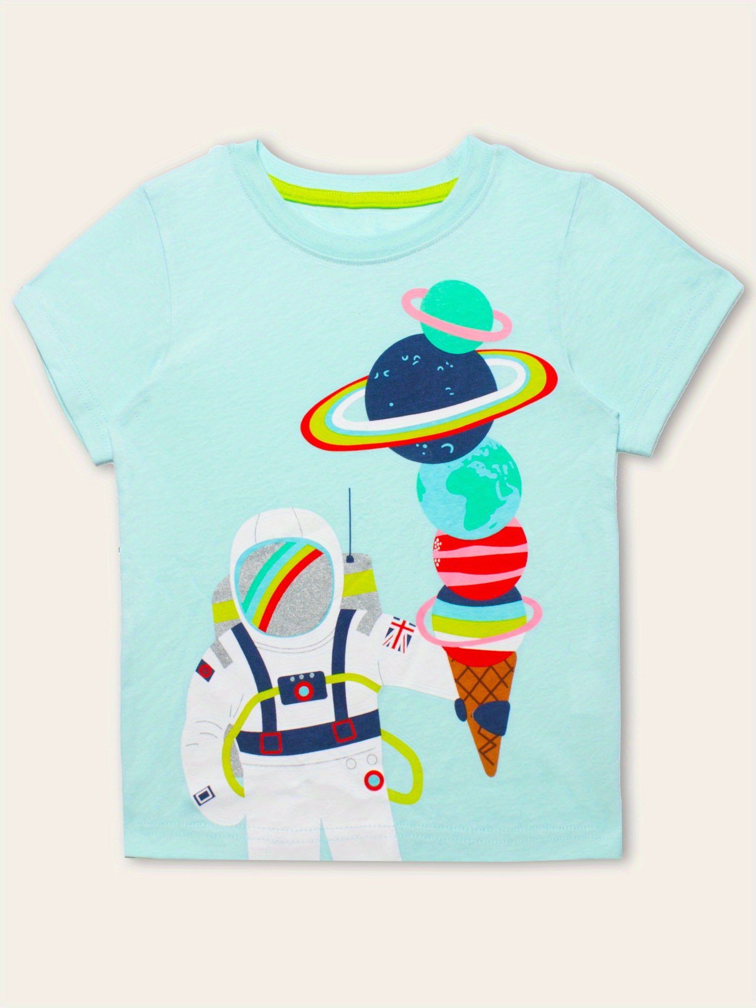 Boys Astronaut And Planet T-shirt Tee Top Short Sleeves Crew Neck