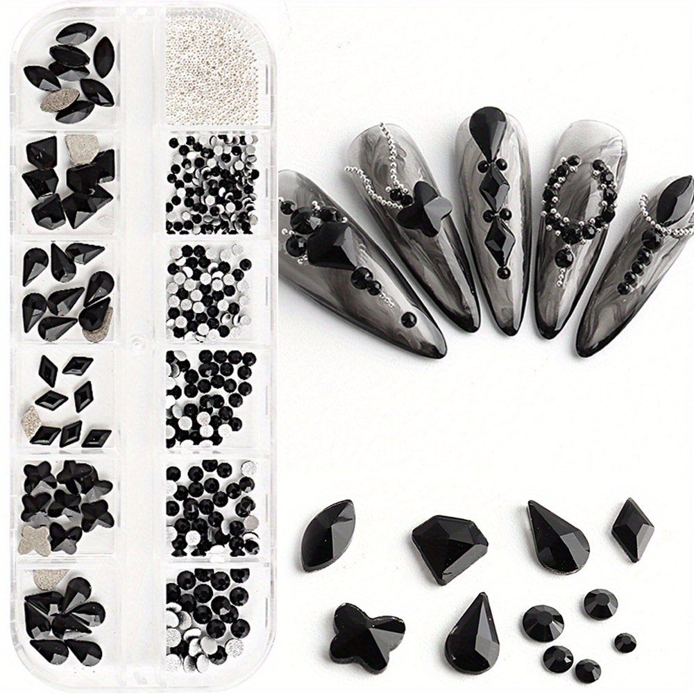 3120 Pcs Black Nail Art Rhinestones Kit EBANKU Mixed Shape Nail