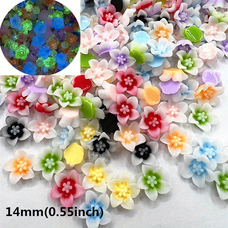 50 Pezzi, 14 Mm Fiori In Resina Multicolore Fiori Luminosi Artigianato  Decorativo Retro Piatto Cabochon Scrapbook