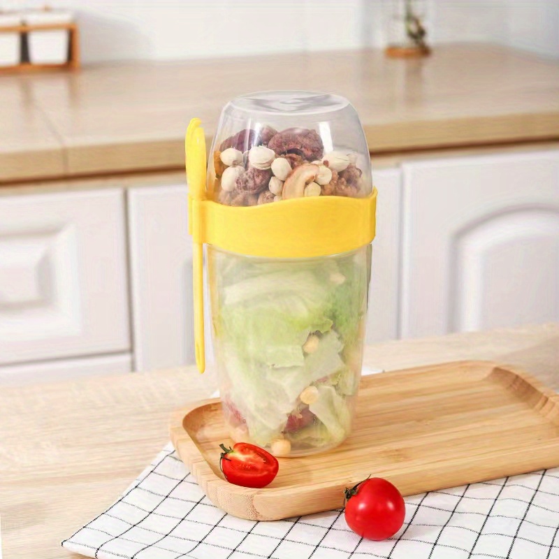 Portable Double-layer Breakfast Cup With Fork And Handle, Leakproof Bpa  Free Yogurt Oatmeal Milk Salad Vegetables Tumbler With Lid, Health Food  Container For Lunch - Temu