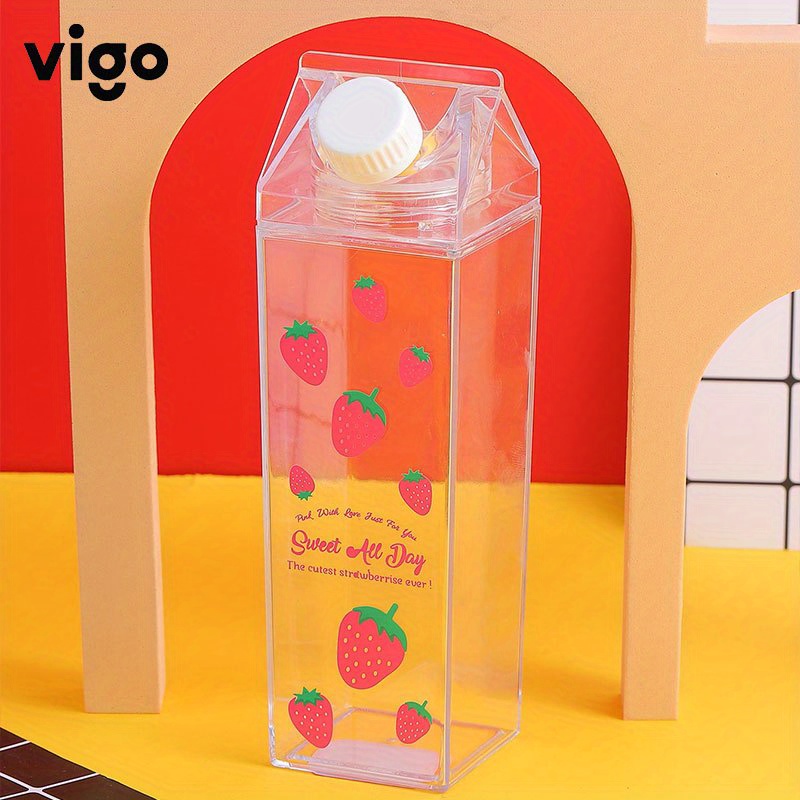 1pc, VIGO Water Bottle, 500ml/17oz Strawberry Pattern Water Cups, Square  Transparent Clear Water Pitcher, Cute Kawaii Summer Drinkware, Kitchen  Gadget
