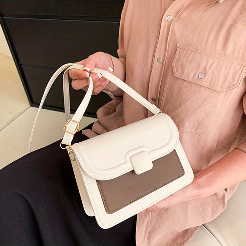 Simple Design Flap Shoulder Bag, Pu Leather Versatile Satchel Bag