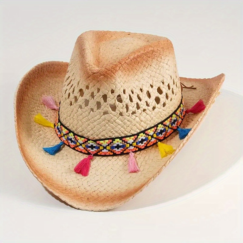 Western Cowboy Hat With Wide Brim, Alloy Feather Beads, And Panama Drop  Design Perfect For Summer Beach Boho Style Accessories For Women And Men  DH0Ij From New_dhbest, $6.03