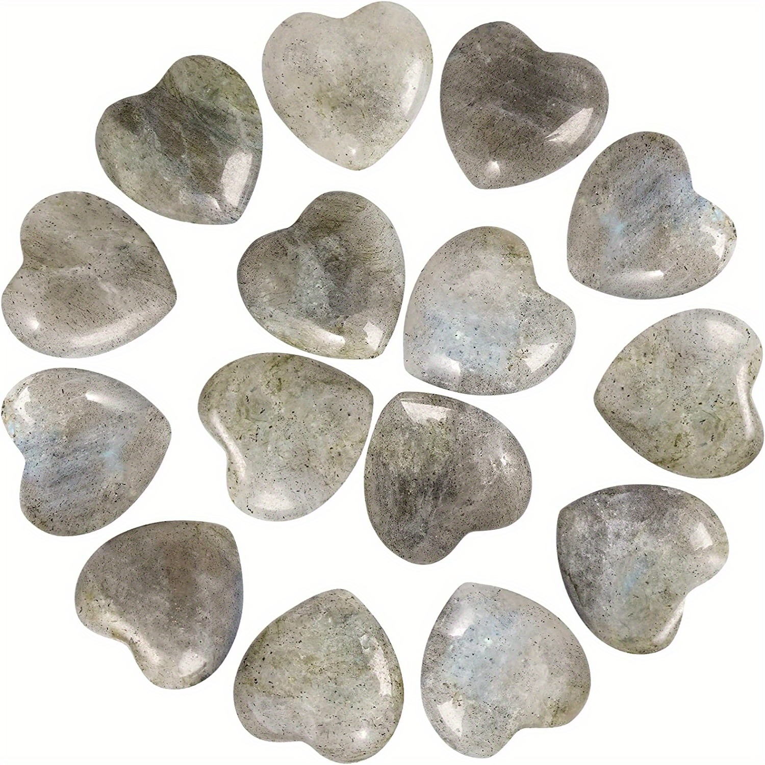 TEMU 15 pièces de Labradorite Naturelle de Cœur de 0,8 Pouce, de Paix Sculptée pour Chakra, Reiki et Équilibrage