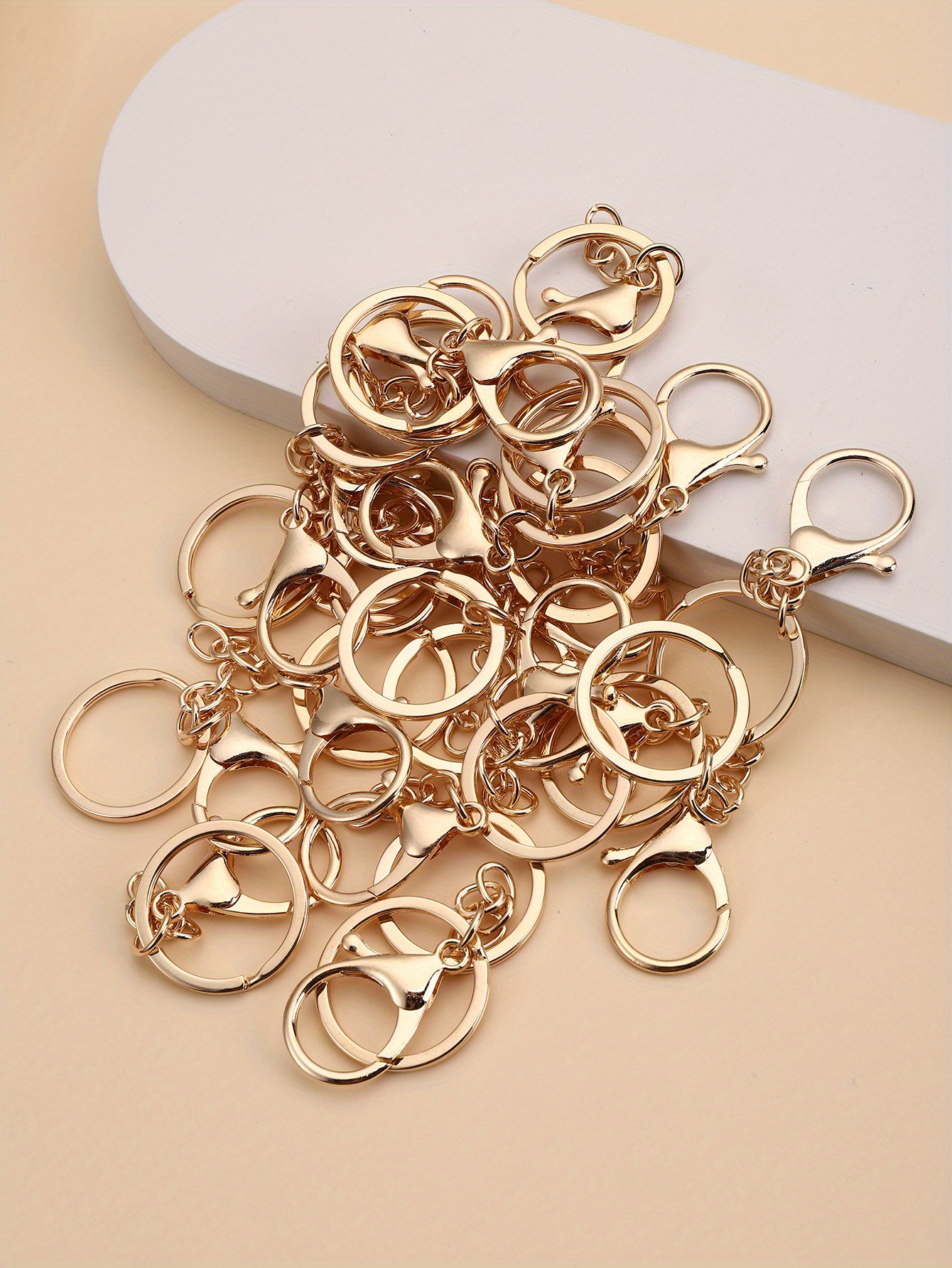 Golden Lobster Clasp Keychain Set With 25 Split Rings And - Temu