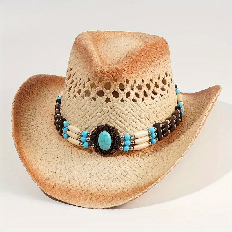 Western Cowboy Hat With Wide Brim, Alloy Feather Beads, And Panama Drop  Design Perfect For Summer Beach Boho Style Accessories For Women And Men  DH0Ij From New_dhbest, $6.03