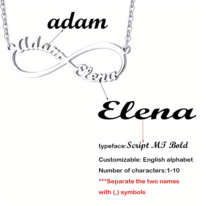 Custom Infinite Love Necklace with 2 Names & Sign, 5 Fonts