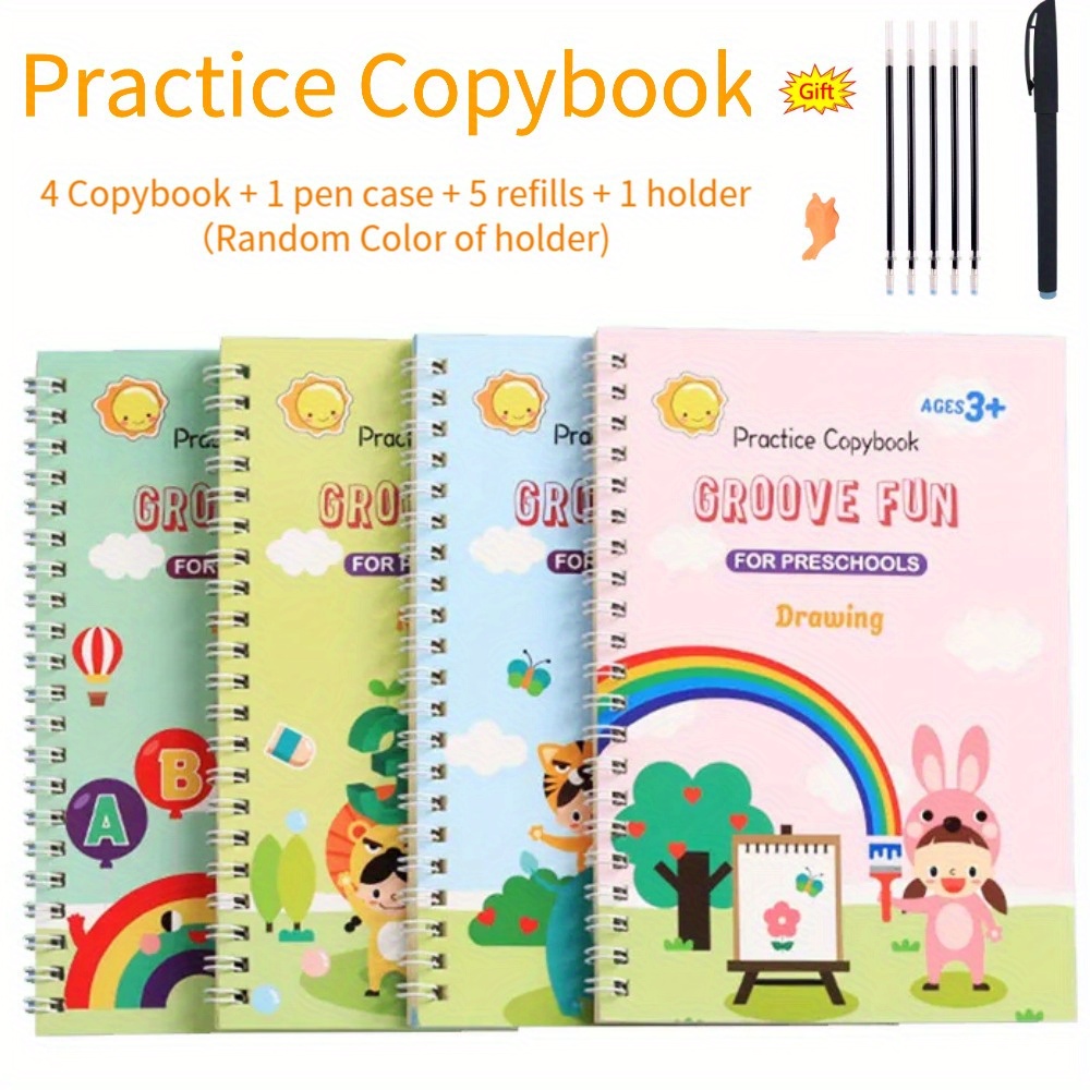 XQIANWJ Large Reusable Handwriting Workbook for Kids,Pen Control Writing Skill with Auto Disappearing Ink Pen,Grooves Calligrahpy Writing Tracing for