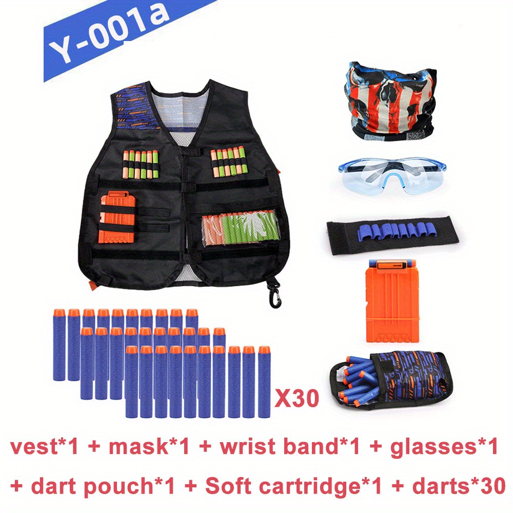Nerf Tactical Vest Jacket + Refill Bullets Clip Cartridge Kit For