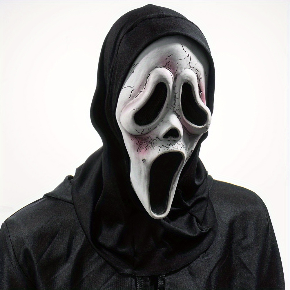 Scary Ghost Face Scream Mask Halloween Party Dress with Hood