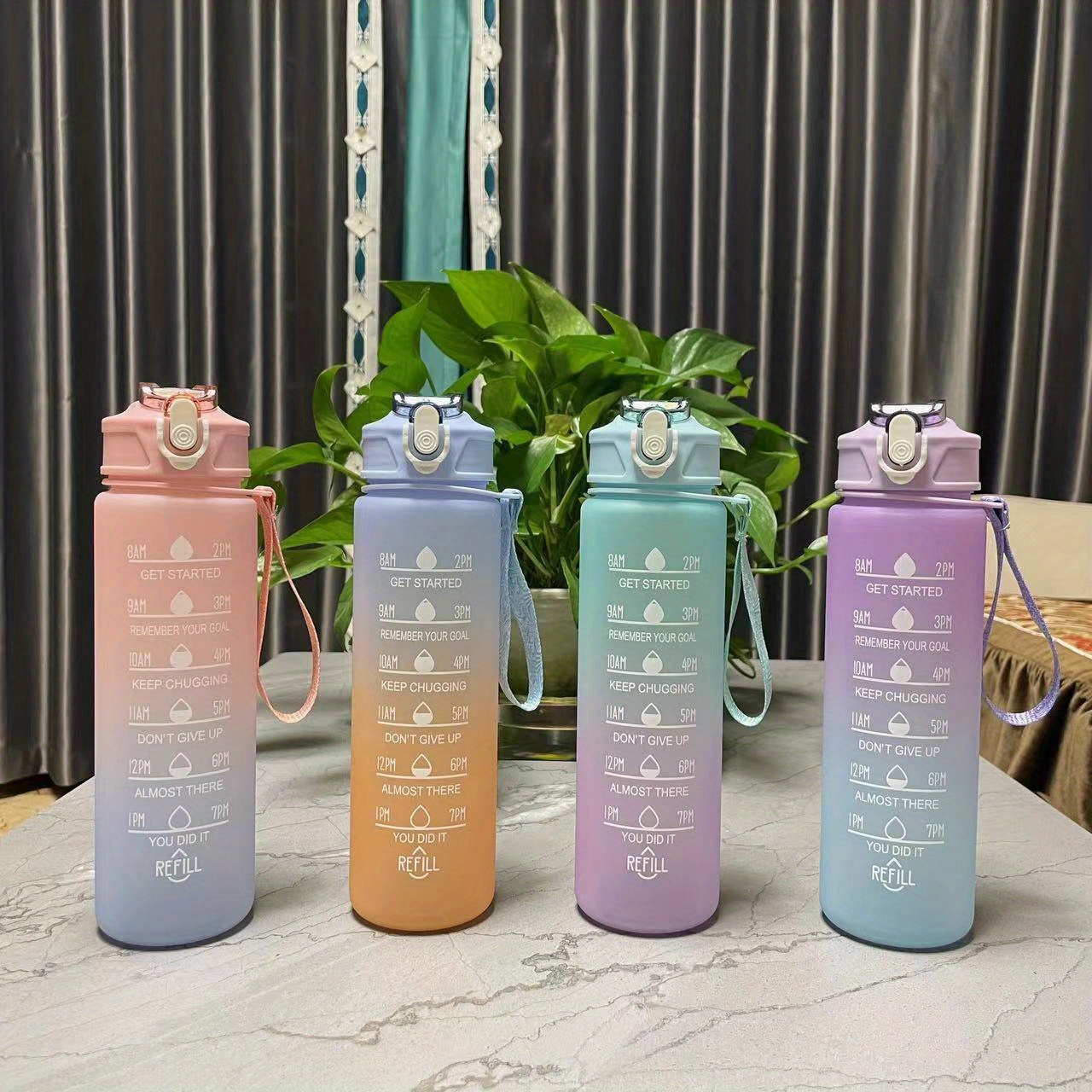 Motivational water bottle set 3pc family multiple use sport trendy colors.