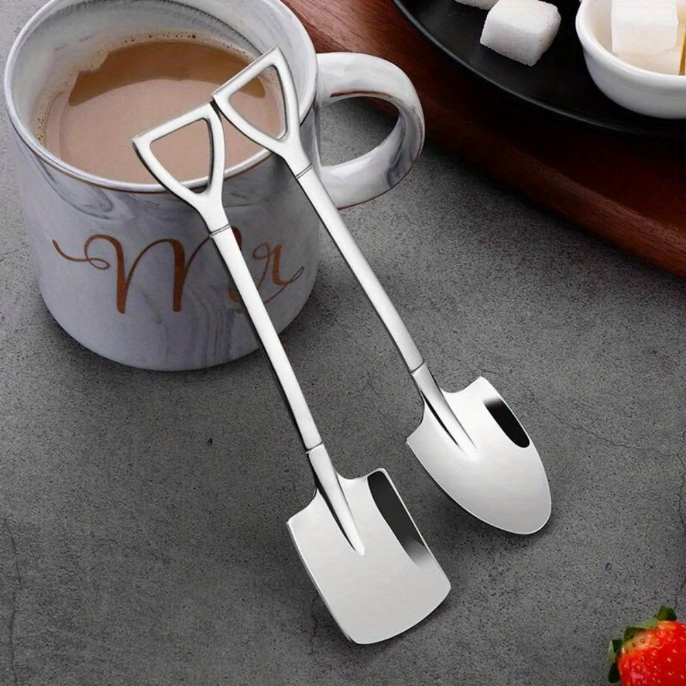 4 8pcs stainless steel coffee scoops creative shovel shape tea spoons ice cream spoon tableware cutlery set kitchen accessories details 1