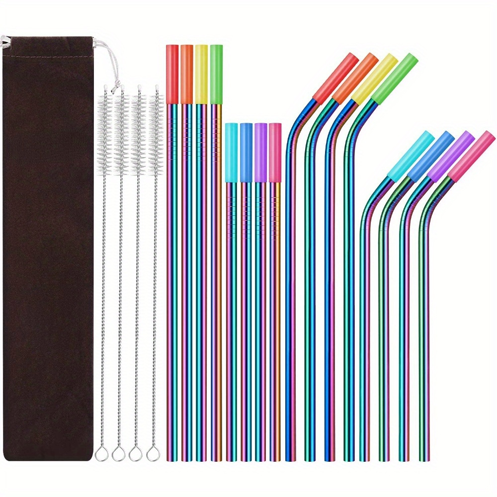 12 Inch Colorful Stainless Steel Straws, 8pcs Ultra Long Reusable Rainbow  Color Metal Drinking Straws with Silicone Tips and Cleaning Brush for Big  Tumblers 