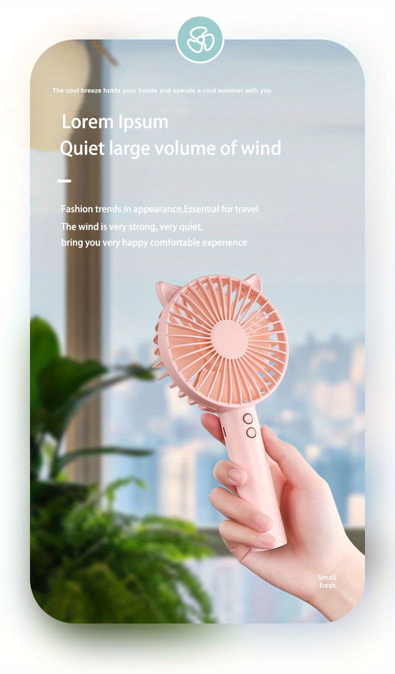 1pc cute and portable usb handheld fan with rabbit ears   students dorms and outdoor use mute and night light functionality details 3