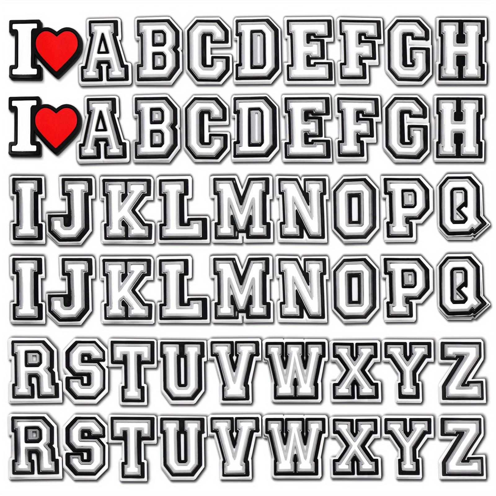 56PCS Double Letter Shoe Charms for Crocs, Alphabet Gibits Charms with 'I  Heart' and Hashtag Symbols for Sandals Decorations, Letter Croc Charms Pack