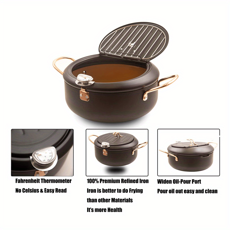 1pc black japanese deep fryer pot temperature   nonstick coating easy clean up   fast   thermometer   single cookware kitchenware kitchen supplies kitchen items details 3