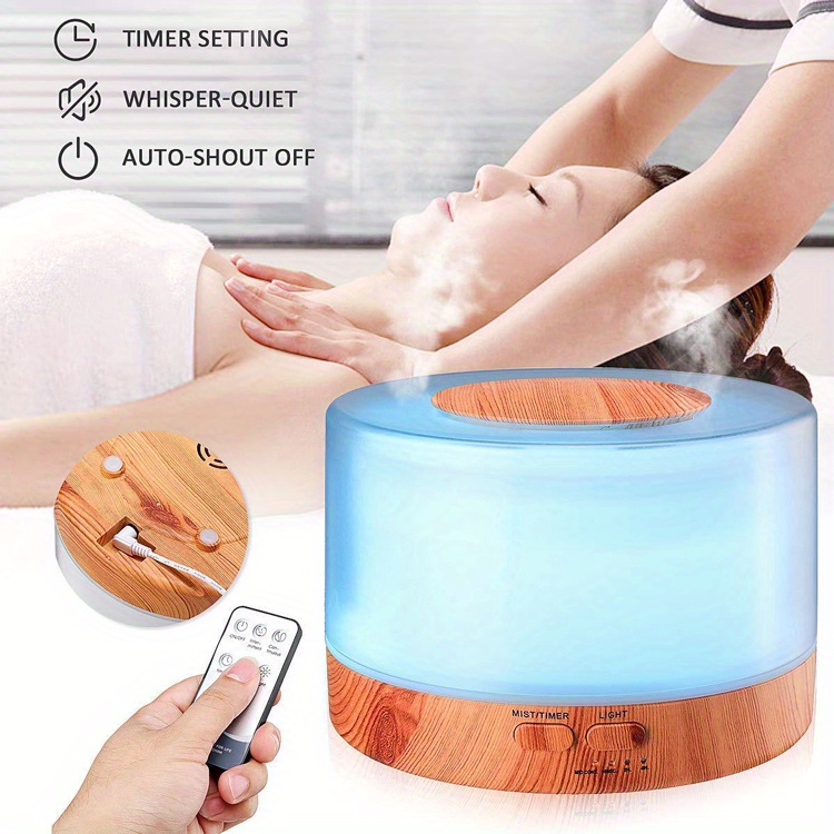 1pc aroma diffuser essential oil large room office 500ml wood color diffusers for home night lamp cool mist air humidifier for bedroom quiet with remote control ambient 7 led light waterless auto off aromatherapy diffuser for gift details 8