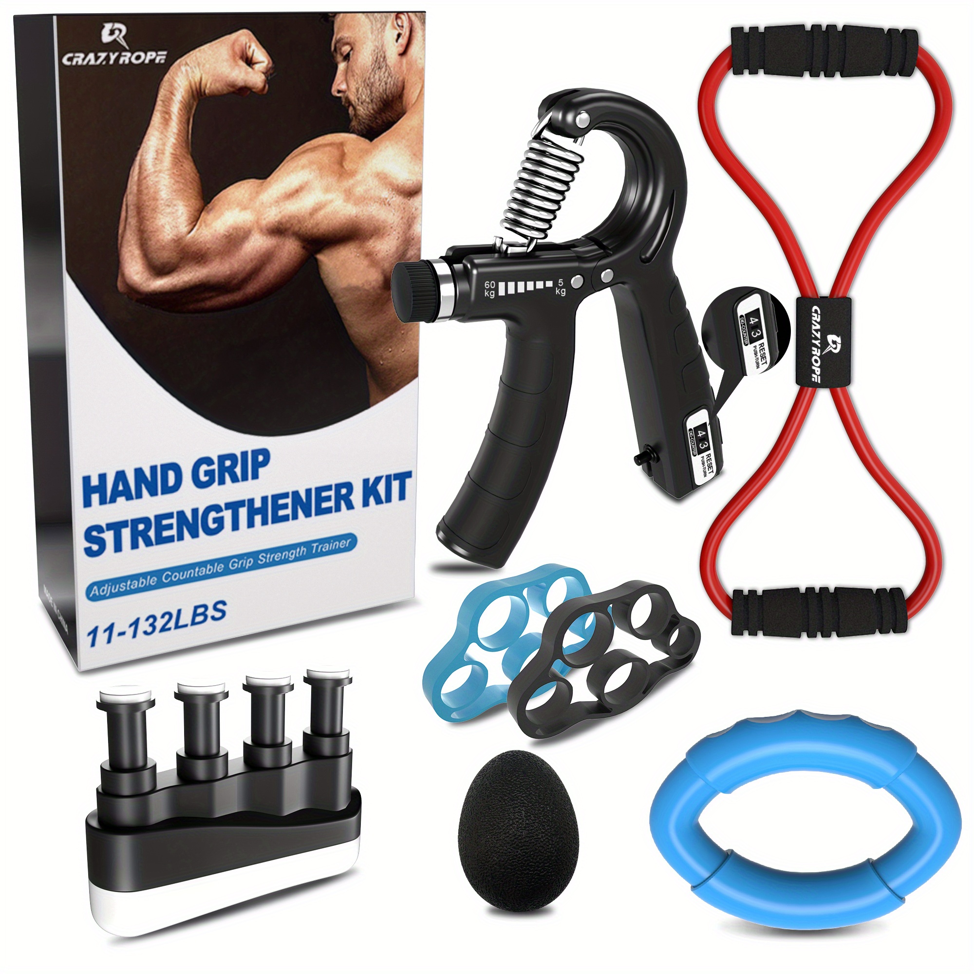 Crazyrope Grip Strength Trainer Kit - Adjustable Hand Grip Strengthener ...
