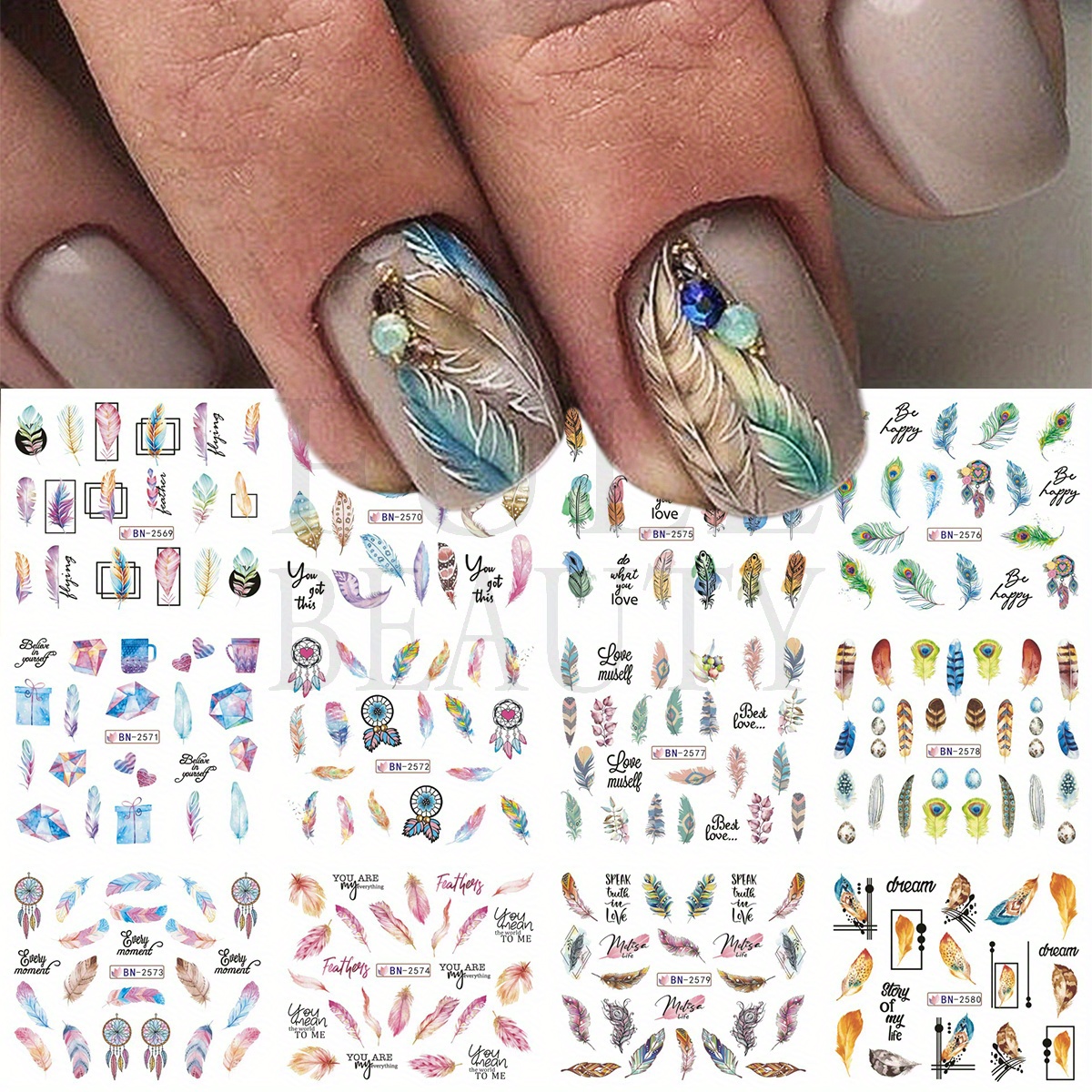 Nail Art Stickers Decals Flower Butterfly Green Leaf Design DIY