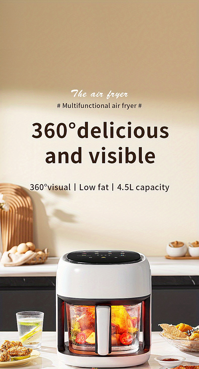 large capacity visual air fryer with smart touch panel and high borosilicate glass liner perfect for roasting french fries and chicken legs adjustable time and temperature control details 0