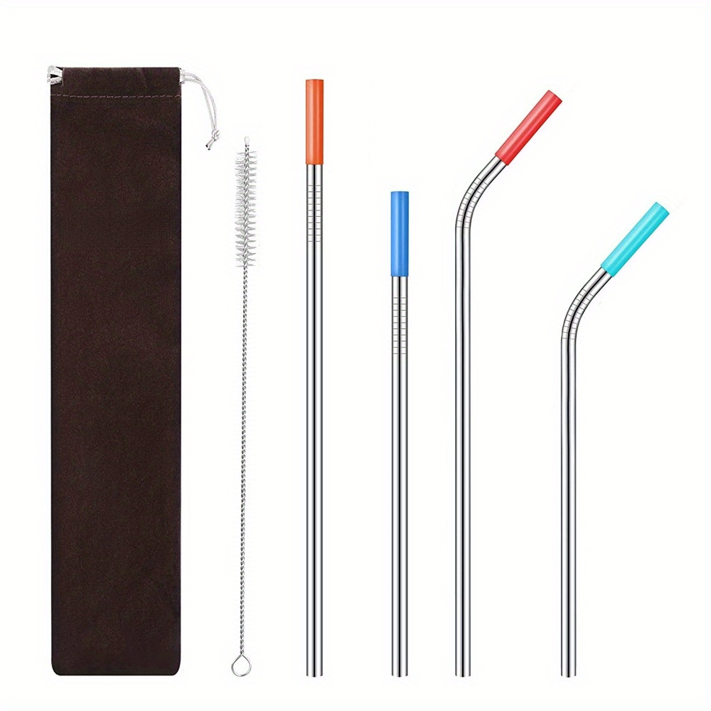 4 Extra Long Stainless Steel Straws for 30 OZ Tumbler + 2 Cleaning Brushes