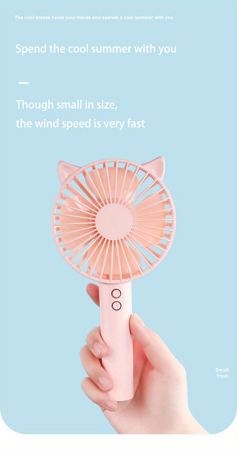 1pc cute and portable usb handheld fan with rabbit ears   students dorms and outdoor use mute and night light functionality details 2