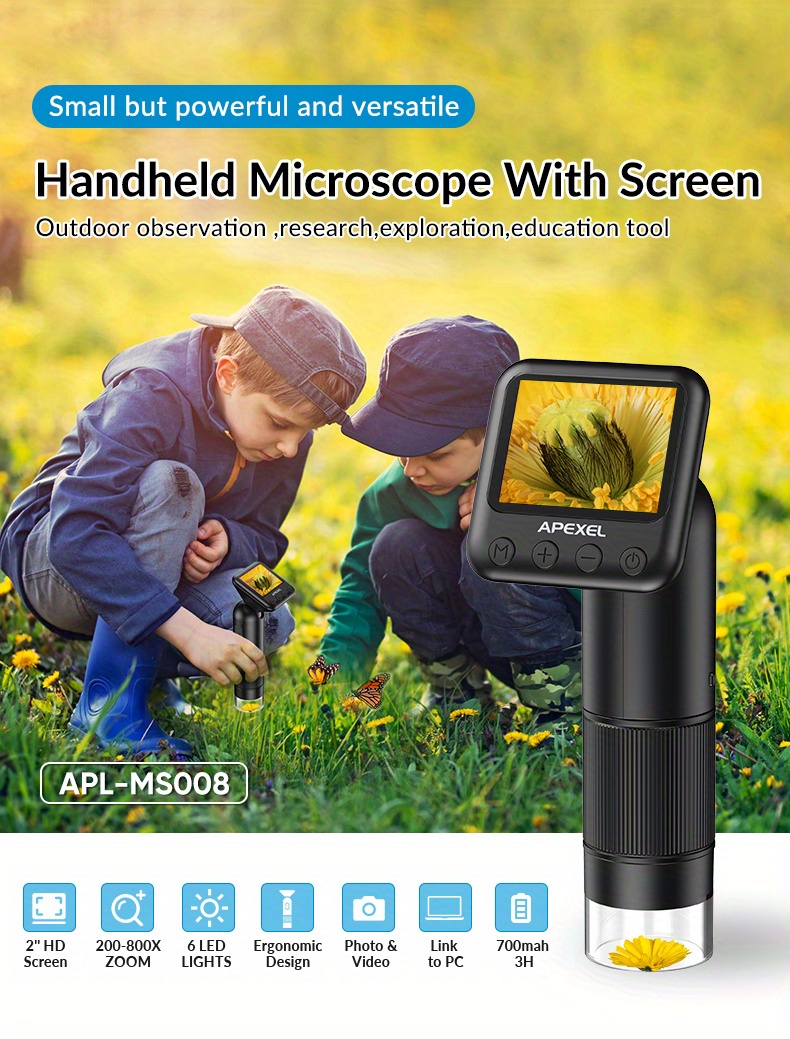 APEXEL Handheld 400X-800X HD 1080P Portable Mini Digital Microscope Lens