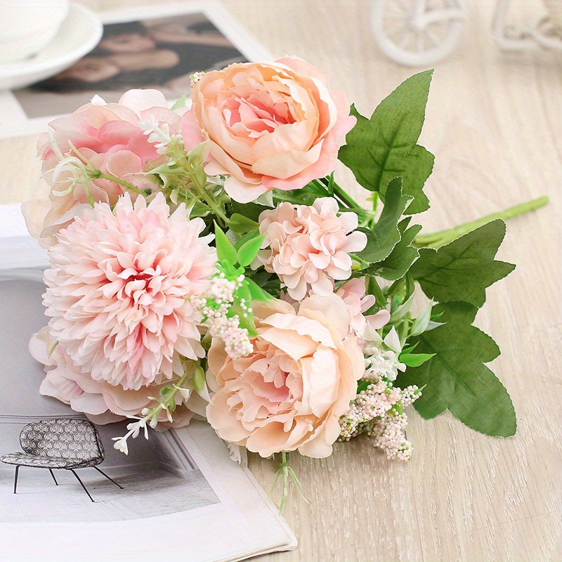 1pc Artificial Flowers White Fake Peony Silk Embroidered Ball Bouquet ...