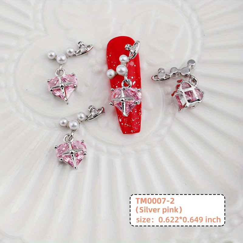 Heart Pearl Crystal Gems Nail Charms 2 Pcs