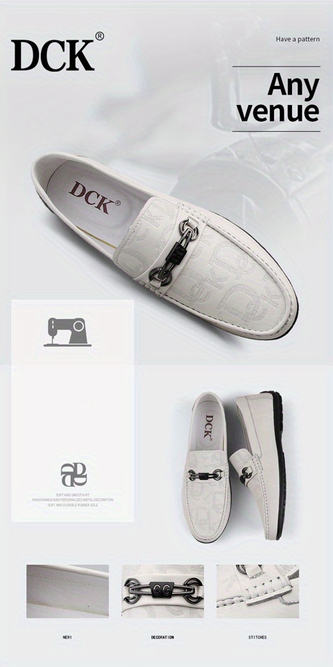 Dck Men's Genuine Leather Letters Print Loafers, Casual Lightweight Slip On Dress  Shoes - Temu