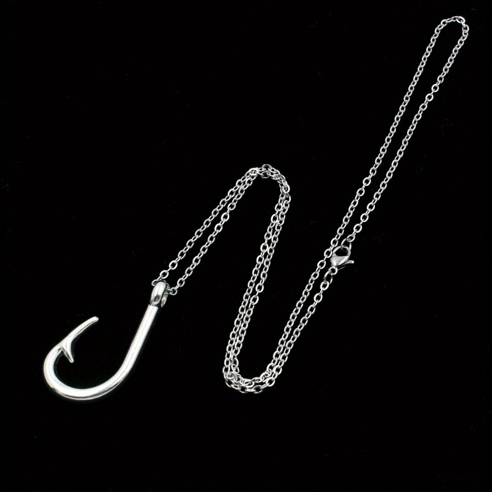 Pendant Necklace for Men Alloy Silver Plated Fishhook Pendant Necklace Jewelry, Jewels Gift Casual Jewelry Necklace Accessories Gift,Temu