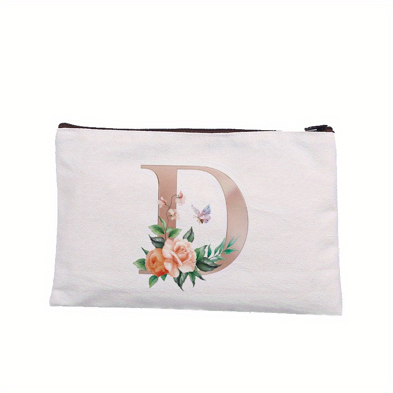 Rose Letter Printed Cosmetic Bag Canvas Makeup Pouch Lightweight