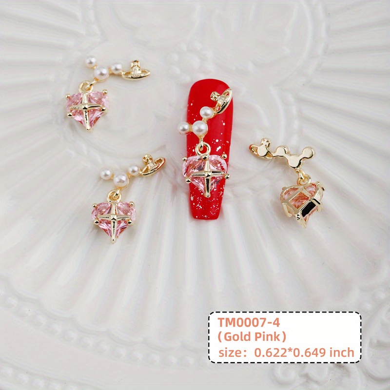 Heart Pearl Crystal Gems Nail Charms 2 Pcs