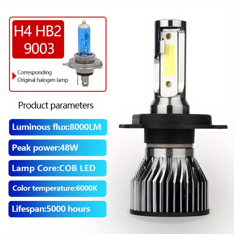 H4 9003 Led Bombillas Faros Coche 80w 20000lm 6000k - Temu Chile