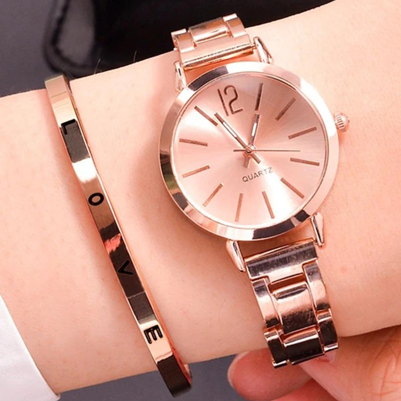 1pc minimalist round pointer quartz watch casual analog watch 1pc love engraved bracelet gift for valentines day rose golden love bracelet women 7