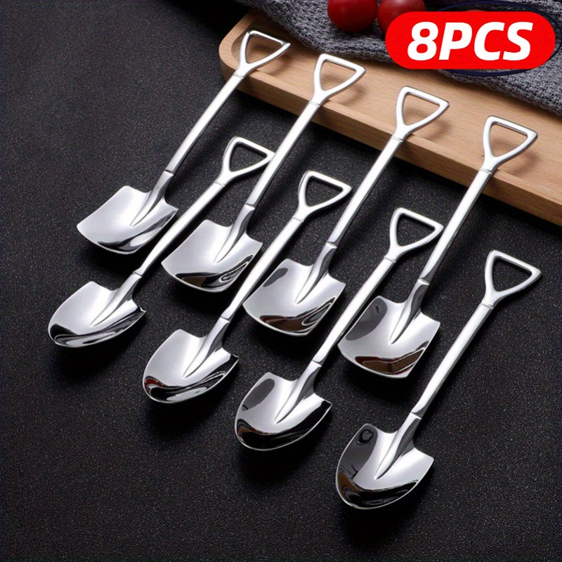 4 8pcs stainless steel coffee scoops creative shovel shape tea spoons ice cream spoon tableware cutlery set kitchen accessories details 0