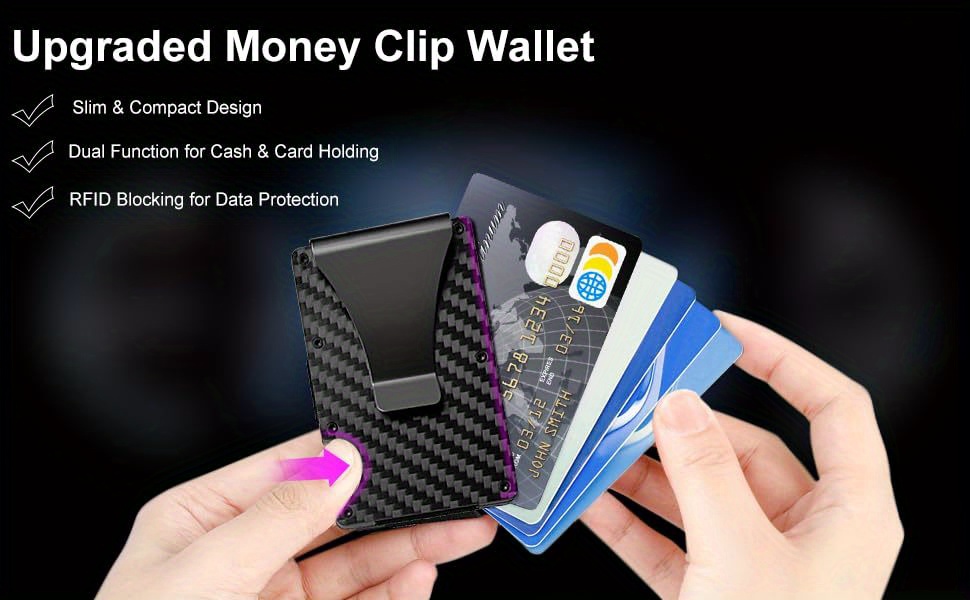 Minimalist Wallet Men Genuine Carbon Fiber Money Clip Wallet - Temu