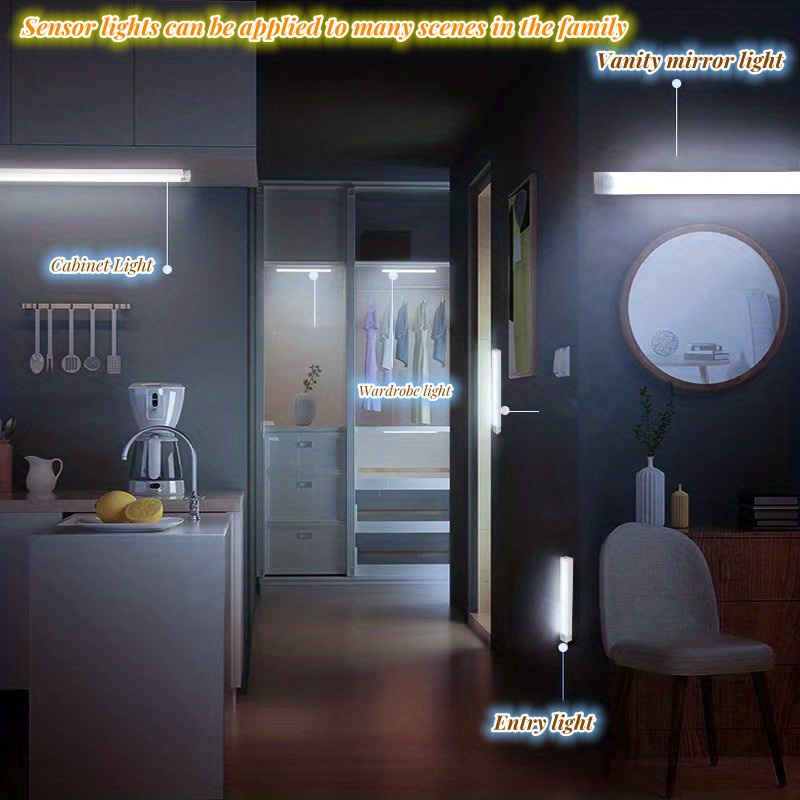 Luces LED Nocturnas, Iluminación De Armario, Sensor De Movimiento PIR,  Recargable Por USB Para Cocina, Dormitorio, Armario, Luz De Armario De 7,68  €