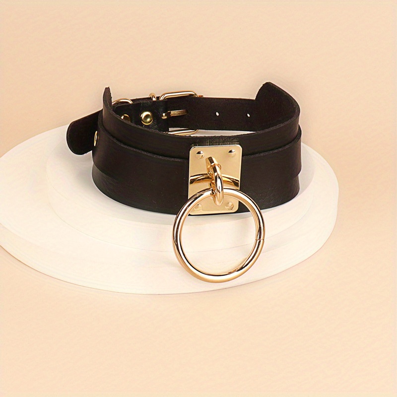 Black Leather Choker Necklace for Women Choker With Golden Buckle