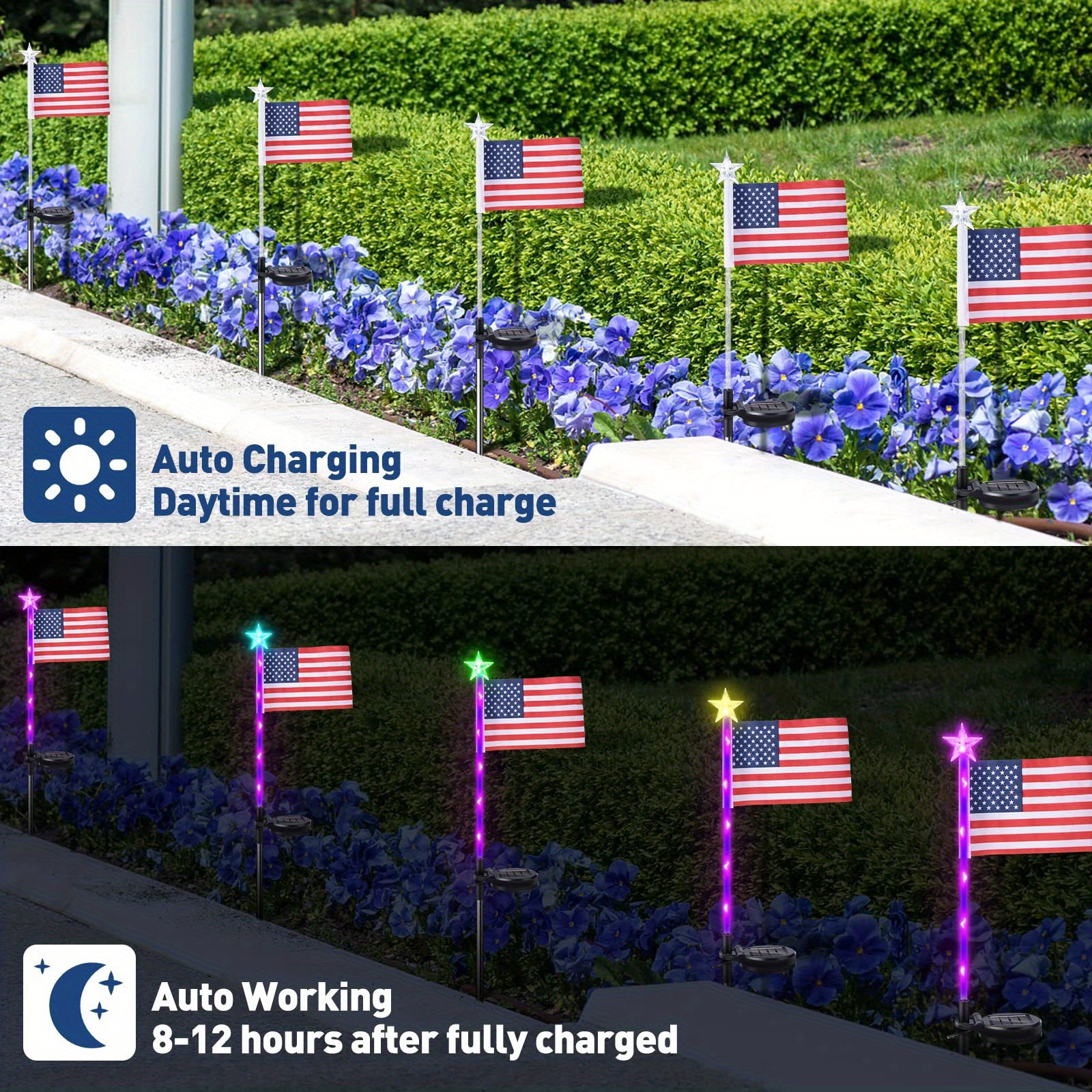 Christmas American Flag Lights 4th Of July Solar Patriotic Lawn Light